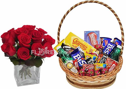399 Rosas e Cesta de Chocolates