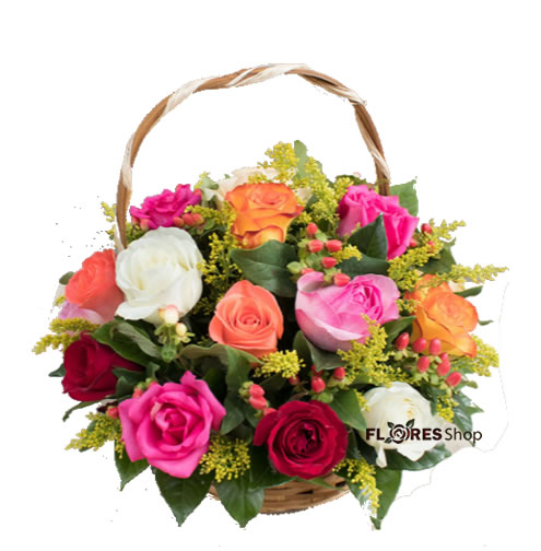 4593 CESTA DE ROSAS COLORIDAS