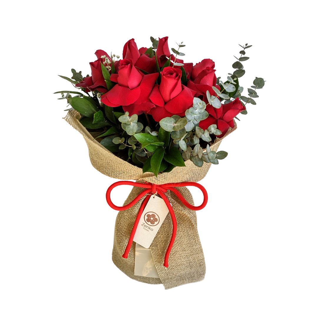 6170 Buquê Romântico tradicional com doze Rosas Vermelhas 